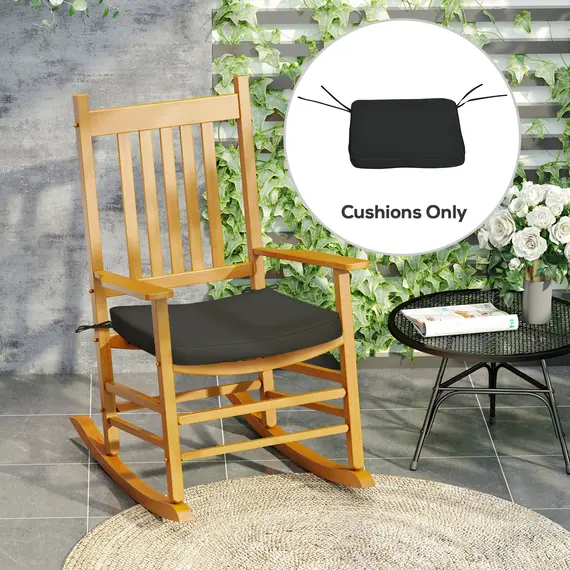 Buy Set of 6 Chair Cushion Seat Pads Dining Chair w/ Straps Indoor Outdoor Removable Tie On Garden Patio, Black, 2 image