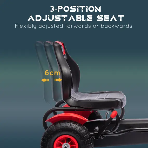 Buy Pedal Go Kart, Kids Ride On Racer with Adjustable Seat, Inflatable Rubber Tyres, Handbrake for Ages 5-12 Years - Red, 4 image