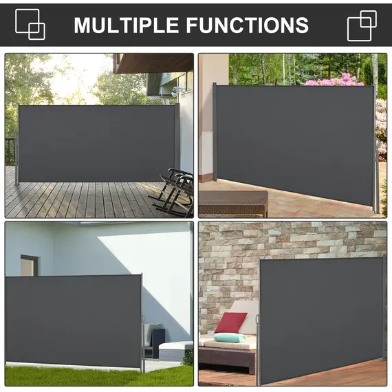 Buy Retractable Sun Side Awning Screen Fence Patio Garden Wall Balcony Screening Panel Outdoor Blind Privacy Divider (3x1.6M, Grey), 6 image