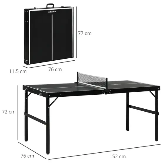 Buy 5ft Mini Table Tennis Table, Folding Ping Pong Table with Net and Aluminium Frame, Portable Ping Pong Game Set for Indoor Outdoor Use, Black, 3 image