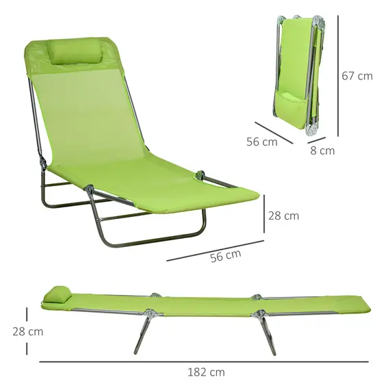 Buy Outsunny Set of Two Steel Frame Sun Loungers, with Reclining Backs - Green, 3 image