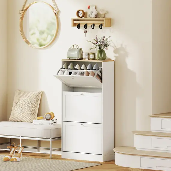 Buy Modern Compact Three-Drawer Shoe Storage Cabinet - White, 2 image