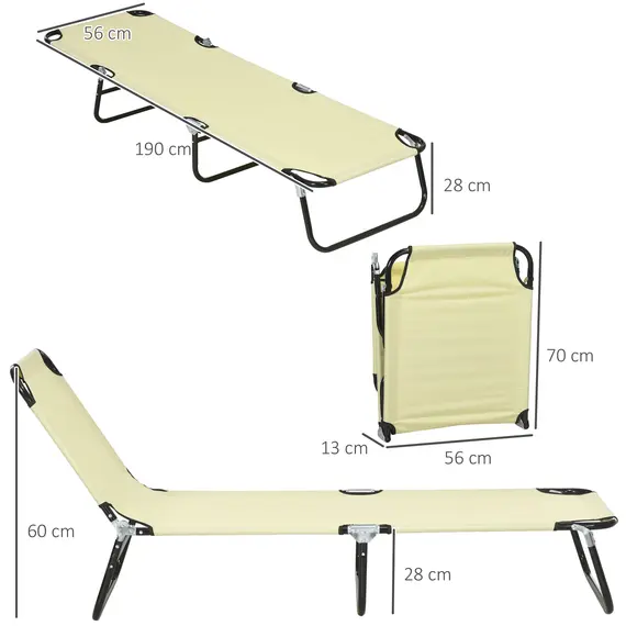 Buy Outsunny Set of Two Metal Frame Folding Sun Loungers - Beige, 3 image