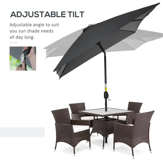Buy Outsunny 3x2m Garden Parasol Umbrella with Aluminium Pole, Tilt and Crank, Rectangular Outdoor Table Parasol Sun Shade for Patio, Black, 4 image