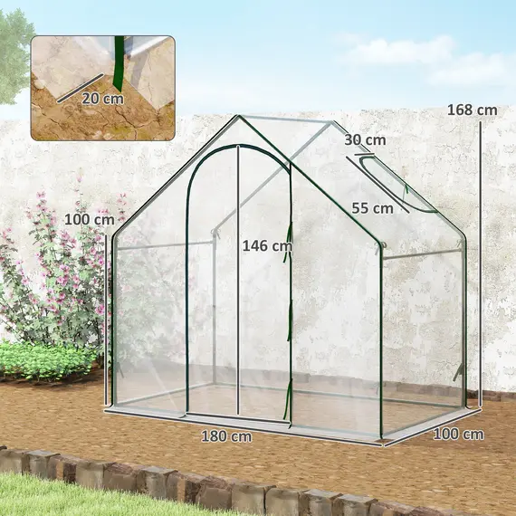 Buy Outsunny Walk In Tomato Greenhouse Garden Outdoor Mini Greenhouse Flower Planter Steel Frame with Zipped Door & Window, PVC Cover, 180 x 100 x 168CM, Clear, 3 image