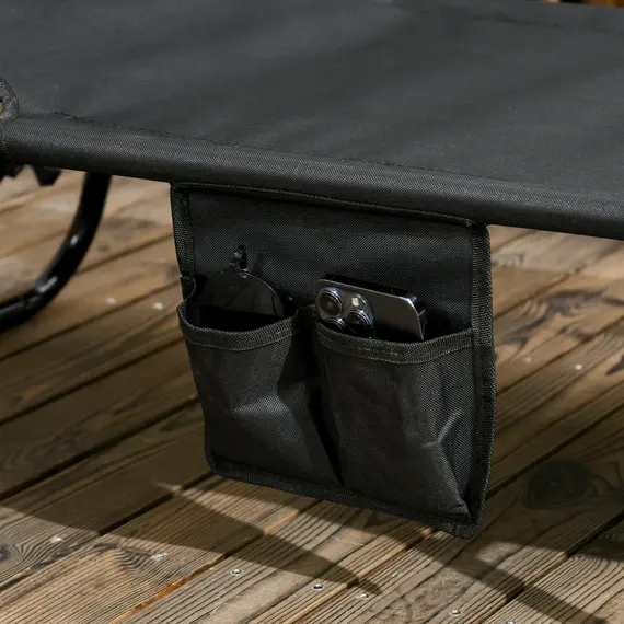 Buy Outsunny Set of Two Folding Sun Loungers, with Adjustable Backs and Sun Canopies - Black, 9 image