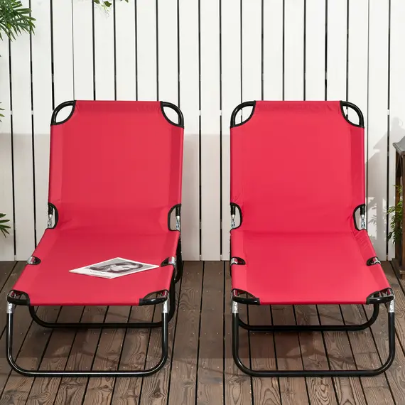 Buy Outsunny Set of Two Folding Sun Loungers - Red, 9 image