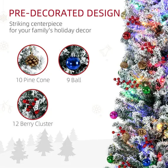 Buy 6' Artificial Prelit Christmas Trees Holiday Décor with Colourful LED Lights, Flocked Tips, Berry, Pine Cone, 5 image