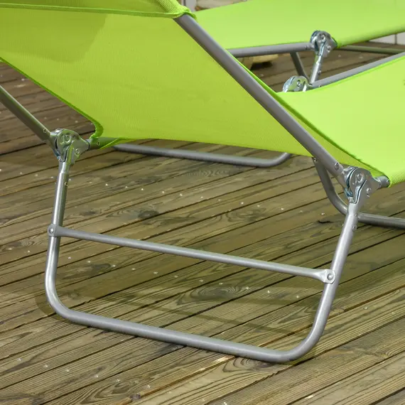 Buy Outsunny Set of Two Steel Frame Sun Loungers, with Reclining Backs - Green, 9 image