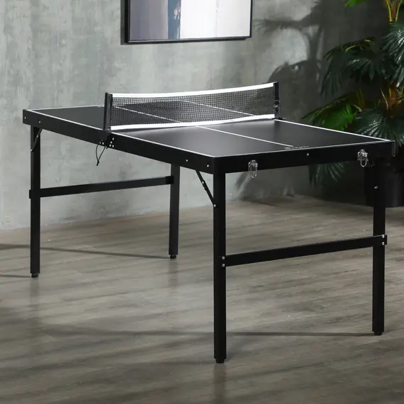 Buy 5ft Mini Table Tennis Table, Folding Ping Pong Table with Net and Aluminium Frame, Portable Ping Pong Game Set for Indoor Outdoor Use, Black, 2 image