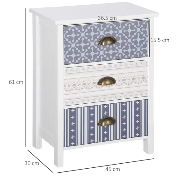 Buy Bedside Table Set of 2 Chest of 3 Drawers Shabby Chic Nightstands with Metal Handle Sofa Side Table for Living Room, Bedroom,Purple, 3 image