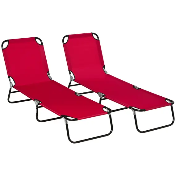 Buy Outsunny Set of Two Folding Sun Loungers - Red