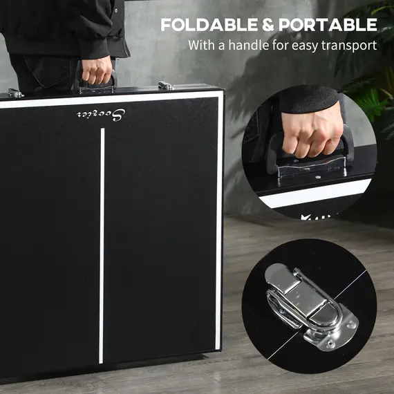 Buy 5ft Mini Table Tennis Table, Folding Ping Pong Table with Net and Aluminium Frame, Portable Ping Pong Game Set for Indoor Outdoor Use, Black, 4 image