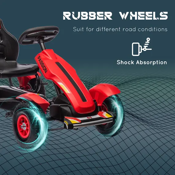 Buy Pedal Go Kart, Kids Ride On Racer with Adjustable Seat, Inflatable Rubber Tyres, Handbrake for Ages 5-12 Years - Red, 6 image