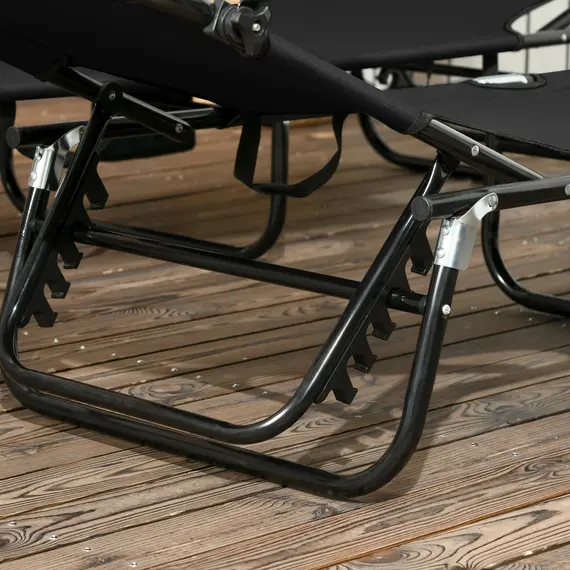 Buy Outsunny Set of Two Folding Sun Loungers, with Adjustable Backs and Sun Canopies - Black, 8 image