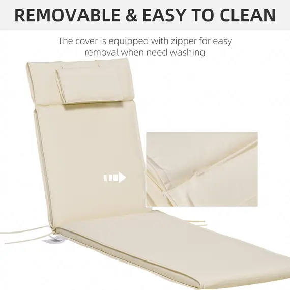 Buy Outsunny Garden Sun Lounger Cushion Replacement Soft Sunbed Reclining Chair Relaxer Pad with Pillow, Cushion ONLY - Cream White, 6 image