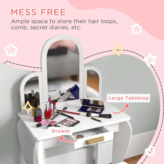 Buy Kids Dressing Table Set, with Mirror and Drawer - White, 5 image