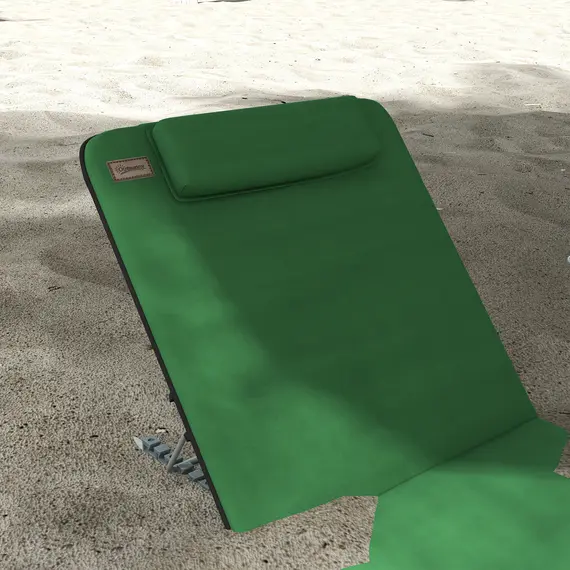Buy Set of Two Metal Frame Beach Chairs, with Reclining Backs - Green, 8 image