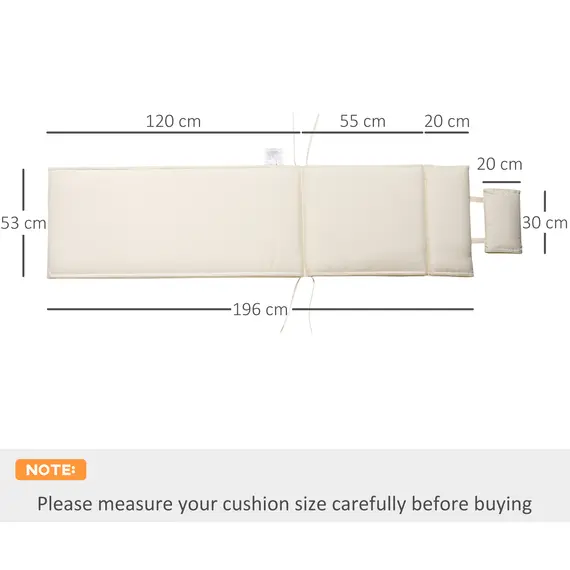 Buy Outsunny Garden Sun Lounger Cushion Replacement Soft Sunbed Reclining Chair Relaxer Pad with Pillow, Cushion ONLY - Cream White, 3 image