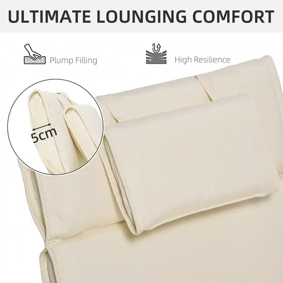 Buy Outsunny Garden Sun Lounger Cushion Replacement Soft Sunbed Reclining Chair Relaxer Pad with Pillow, Cushion ONLY - Cream White, 4 image