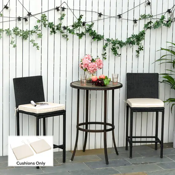 Buy Set of 2 Garden Chair Cushions with Ties, 45 x 45 cm Replacement Cushions for Outdoor Furniture, Cream White, 2 image