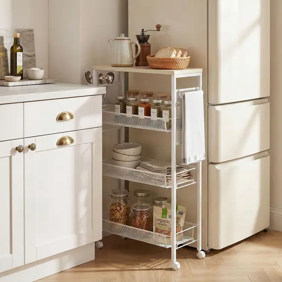 Buy 3-Tier Kitchen Cart with 3 Steel Wire Baskets - White, 2 image