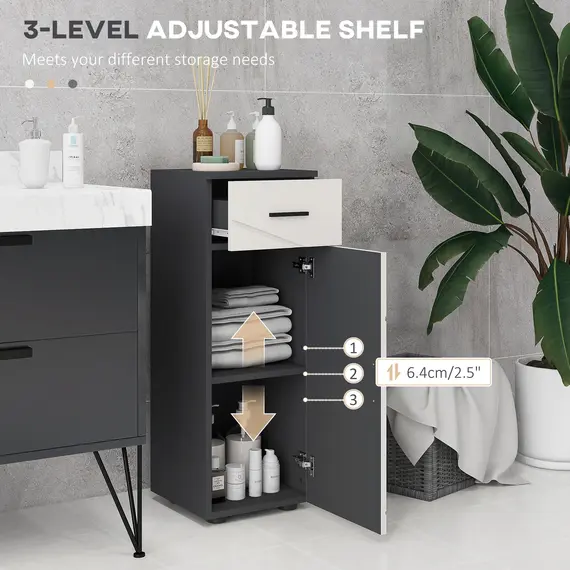 Buy Slim Bathroom Cabinet, Narrow Bathroom Storage Cabinet with Drawer, Door Cupboard, Adjustable Shelf and Soft Close Mechanism, Grey, 5 image