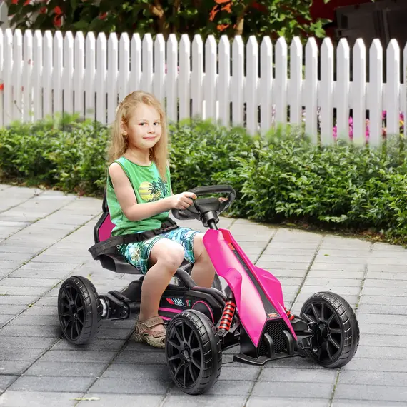 Buy 12V Electric Go-Kart for Kids, Ride-On Racing Go-Kart, with Forward and Reversing Functions, for Ages 3-8 Years - Pink, 2 image