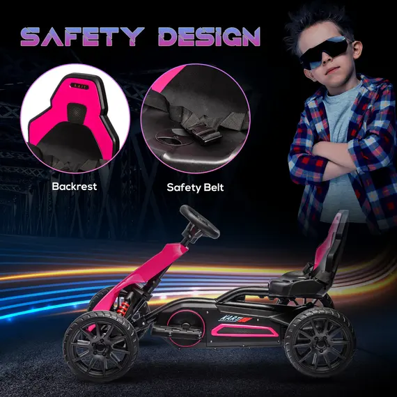 Buy 12V Electric Go-Kart for Kids, Ride-On Racing Go-Kart, with Forward and Reversing Functions, for Ages 3-8 Years - Pink, 6 image