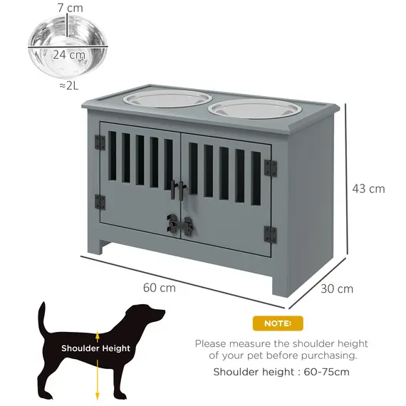Buy Raised Dog Bowls, Pet Feeding Station, with Storage, Food and Water Bowls, for Large Dogs - Grey, 3 image