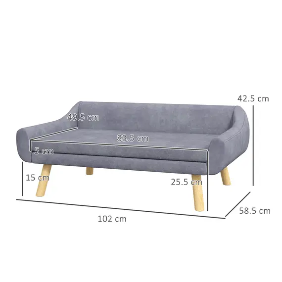 Buy Dog Couch with Soft Cushion, Pet Sofa Bed with Wooden Frame, Removable Cover, for Medium and Large Dogs, Grey, 3 image