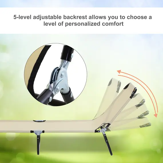 Buy Outsunny 2 Piece Foldable Sun Loungers with 5-Position Adjustable Backrest, Outdoor Portable Recliner Chaise Lounge Chairs with Breathable Mesh Fabric, Beige, 4 image