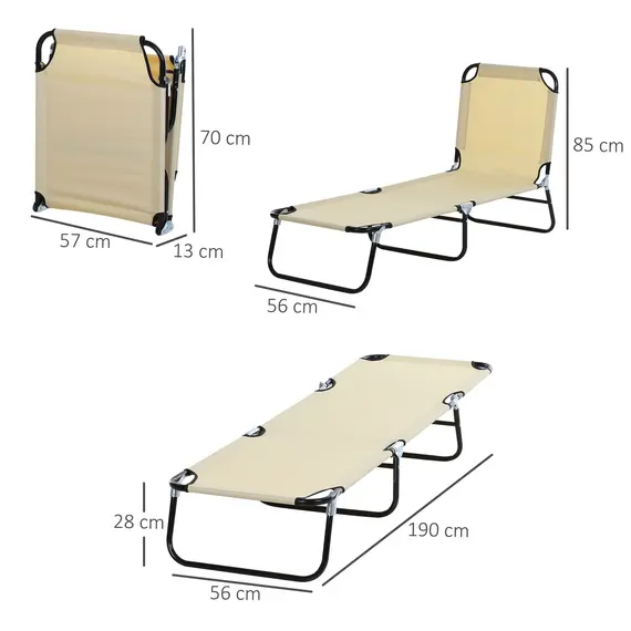 Buy Outsunny 2 Piece Foldable Sun Loungers with 5-Position Adjustable Backrest, Outdoor Portable Recliner Chaise Lounge Chairs with Breathable Mesh Fabric, Beige, 3 image
