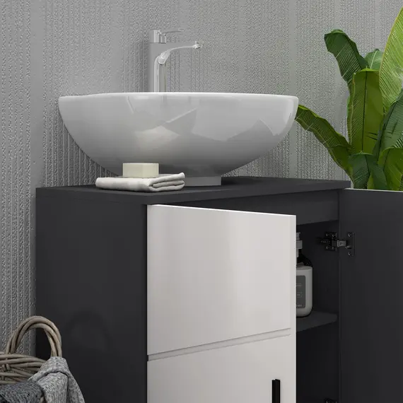 Buy Pedestal Sink Bathroom Cabinet, Bathroom Vanity Unit with 20 x 20cm "U" Cut-Out and Adjustable Shelf, Light Grey, 8 image