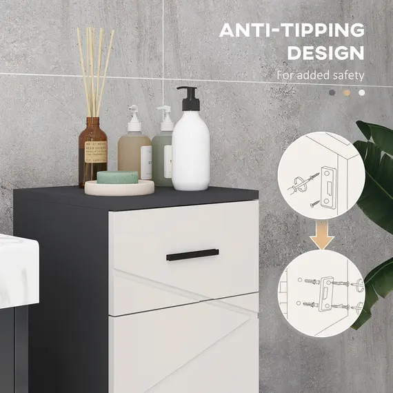 Buy Slim Bathroom Cabinet, Narrow Bathroom Storage Cabinet with Drawer, Door Cupboard, Adjustable Shelf and Soft Close Mechanism, Grey, 6 image