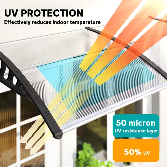Buy Front Door Canopy, Outdoor Awning, Rain Shelter, 303 x 96cm , Clear, 4 image