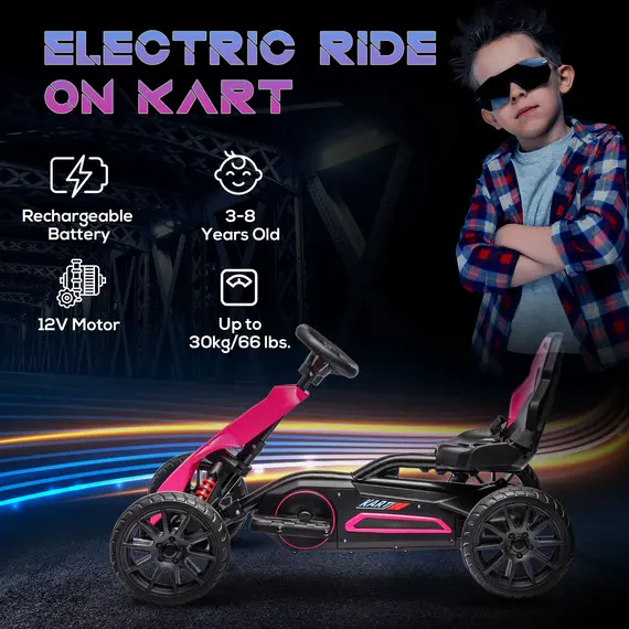 Buy 12V Electric Go-Kart for Kids, Ride-On Racing Go-Kart, with Forward and Reversing Functions, for Ages 3-8 Years - Pink, 4 image