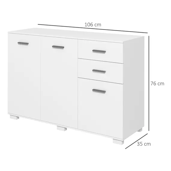 Buy Sideboard, Modern Storage Cabinet with 2 Drawers, 3 Doors and Adjustable Shelves, Kitchen Cabinet for Living Room, Dining Room, High Gloss White, 3 image
