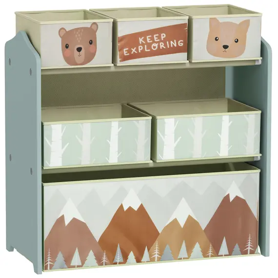 Buy ZONEKIZ Kids Storage Unit, Toy Storage Organiser, with Six Fabric Bins, for Bedrooms, Playrooms, Nurseries - Green