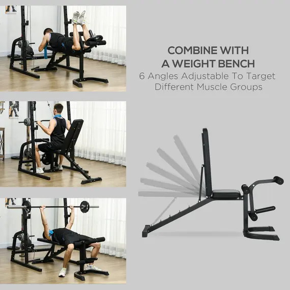 Buy SPORTNOW Smith Machine & Cable Pulley System with Adjustable Weight Bench, Multifunction Home Gym Power Rack with Lat Pull Down System, Barbell Rack for Full Body Training, Black, 5 image