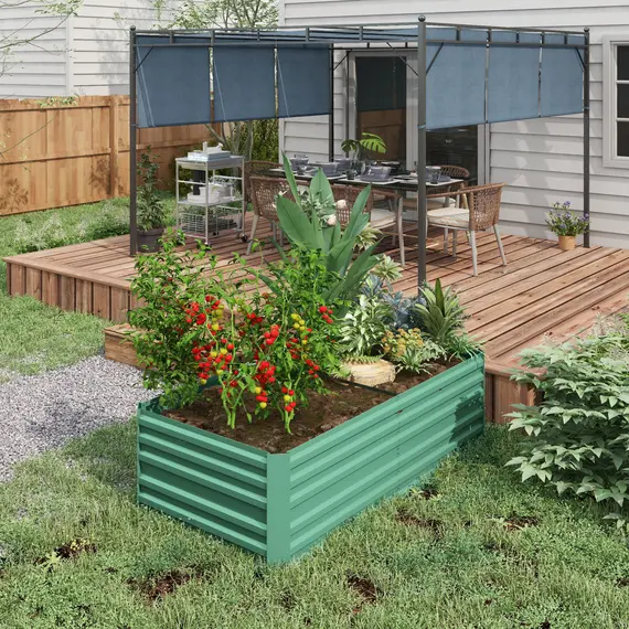 Buy Raised Beds for Garden, Galvanised Steel Outdoor Planters with Multi-reinforced Rods, 180 x 90 x 59 cm, Light Green, 2 image