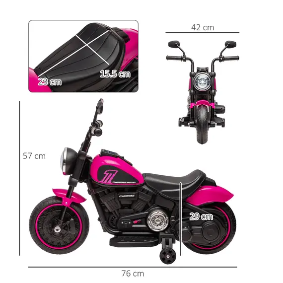Buy 6v Electric Motorbike with Training Wheels, One-Button Start - Pink, 3 image