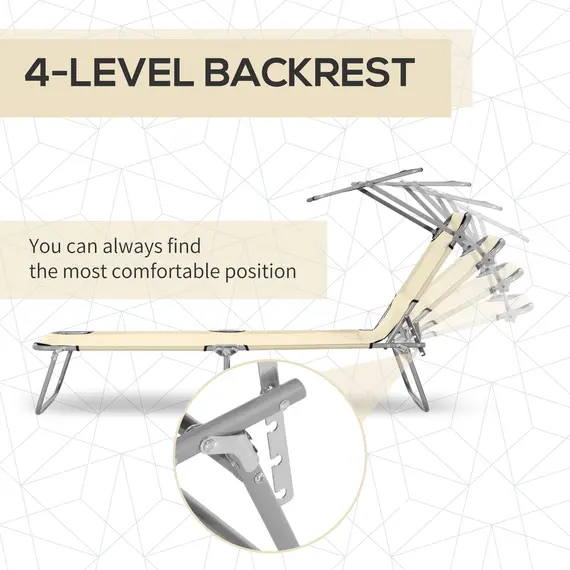Buy Outsunny 2 Pieces Outdoor Foldable Sun Lounger, 4 Level Adjustable Backrest Reclining Sun Lounger Chair with Angle Adjust Sun Shade Awning for Beach, Garden, Patio, Beige, 5 image