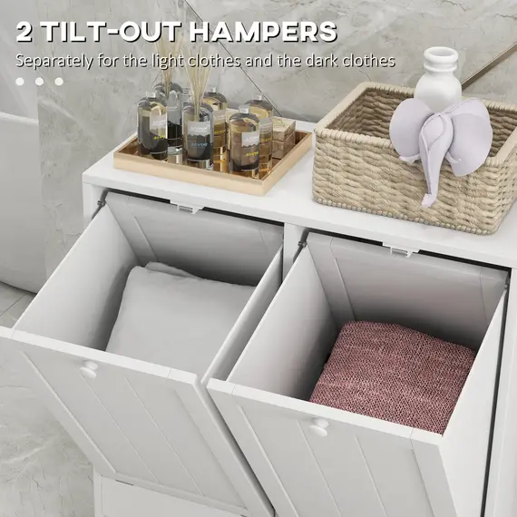Buy Double Hamper Laundry Storage Cabinet - White, 4 image