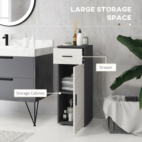 Buy Slim Bathroom Cabinet, Narrow Bathroom Storage Cabinet with Drawer, Door Cupboard, Adjustable Shelf and Soft Close Mechanism, Grey, 4 image