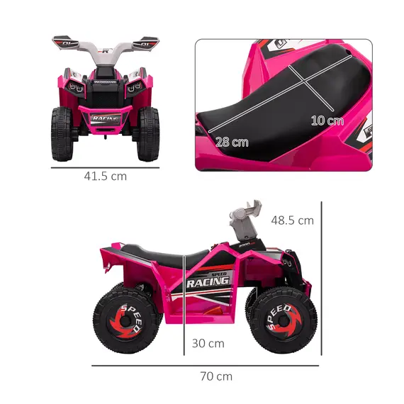Buy 6V Quad Bike with Wear-Resistant Wheels, Forward Backward Function, for Ages 18-36 Months, Pink, 3 image