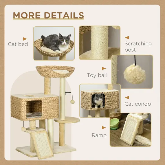 Buy 95cm Cat Tree Tower for Indoor Cats, with Scratching Post, Cat House, Toy Ball, Platform - Beige, 6 image