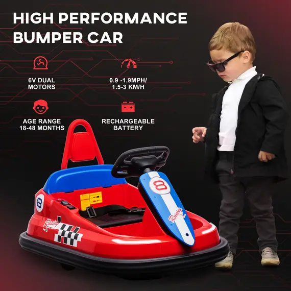 Buy 6V Electric Kids Bumper Car, 6V Spin Waltz Car, with Music, Horn, Lights - Red, 7 image