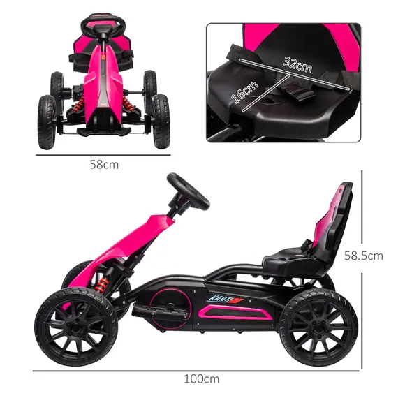 Buy 12V Electric Go-Kart for Kids, Ride-On Racing Go-Kart, with Forward and Reversing Functions, for Ages 3-8 Years - Pink, 3 image