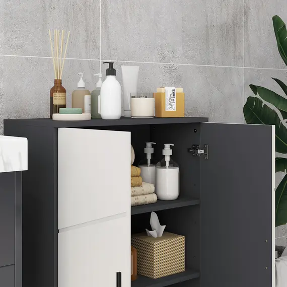 Buy Small Bathroom Cabinet, Bathroom Storage Cabinet with 2-Doors Cupboard, 2 Adjustable Shelves and Soft Close Mechanism, Grey, 8 image